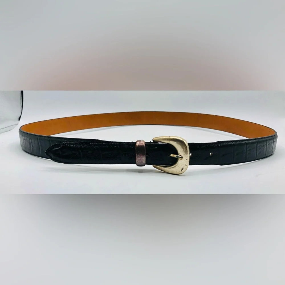 Lot 2 Mens Black Leather Belts 42 Fossil MB1006 Bugle Boy Dress Casual Crocodile